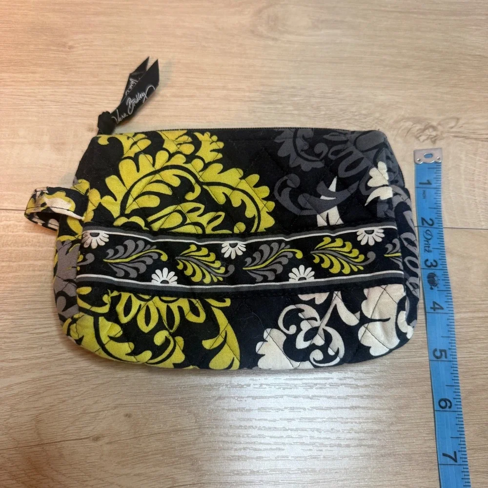 Vera Bradley Provencal Quilted Cosmetic Bag Black Yellow Floral Pouch
